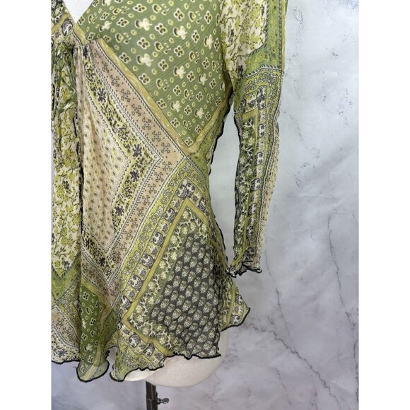 Vtg Y2K Babydoll Top Sz S Silk Mesh Whimsigoth Fairy Grunge Indie Sleaze Green - Picture 15 of 16